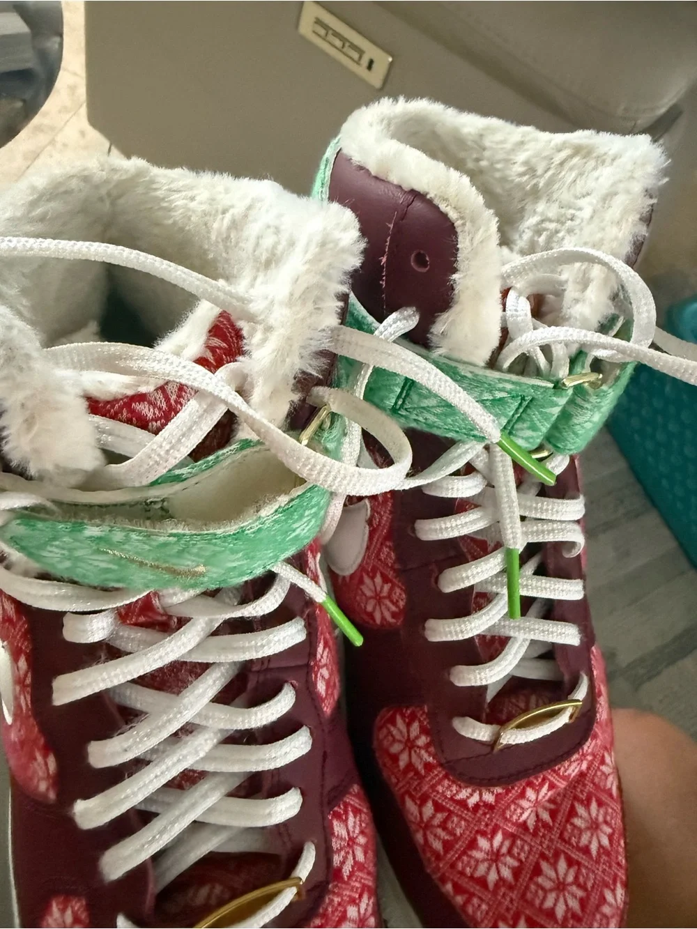 Nike Kids High-Top Winter Boots — Burgundy and Green